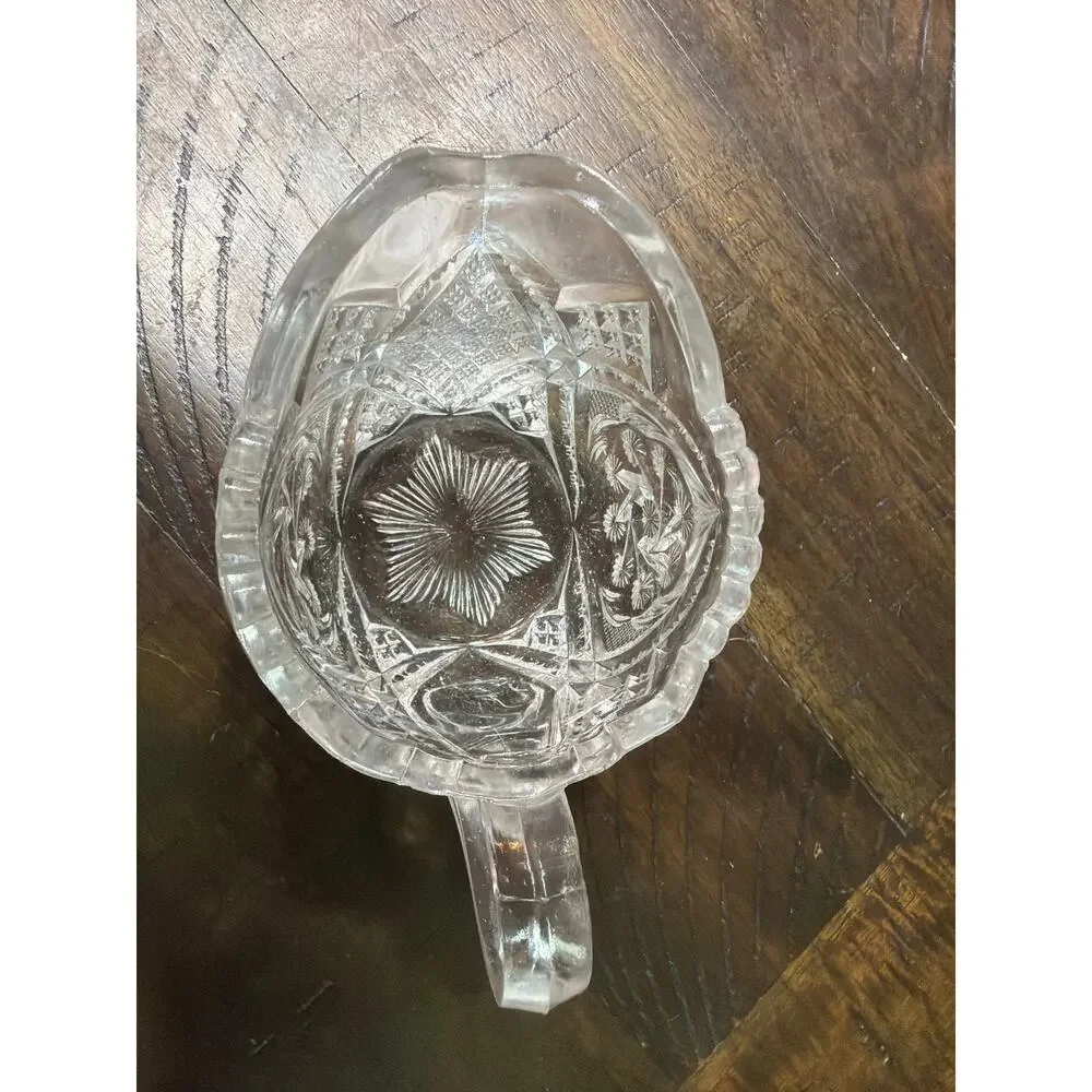 Antique ABP Cut Crystal Glass Creamer Hobstar Diamond Fan Scalloped Rim